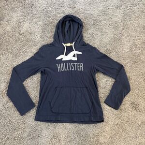 Hollister‎ Hoodie Womens Medium M Blue Pullover Classic Logo Long Sleeve Outdoor